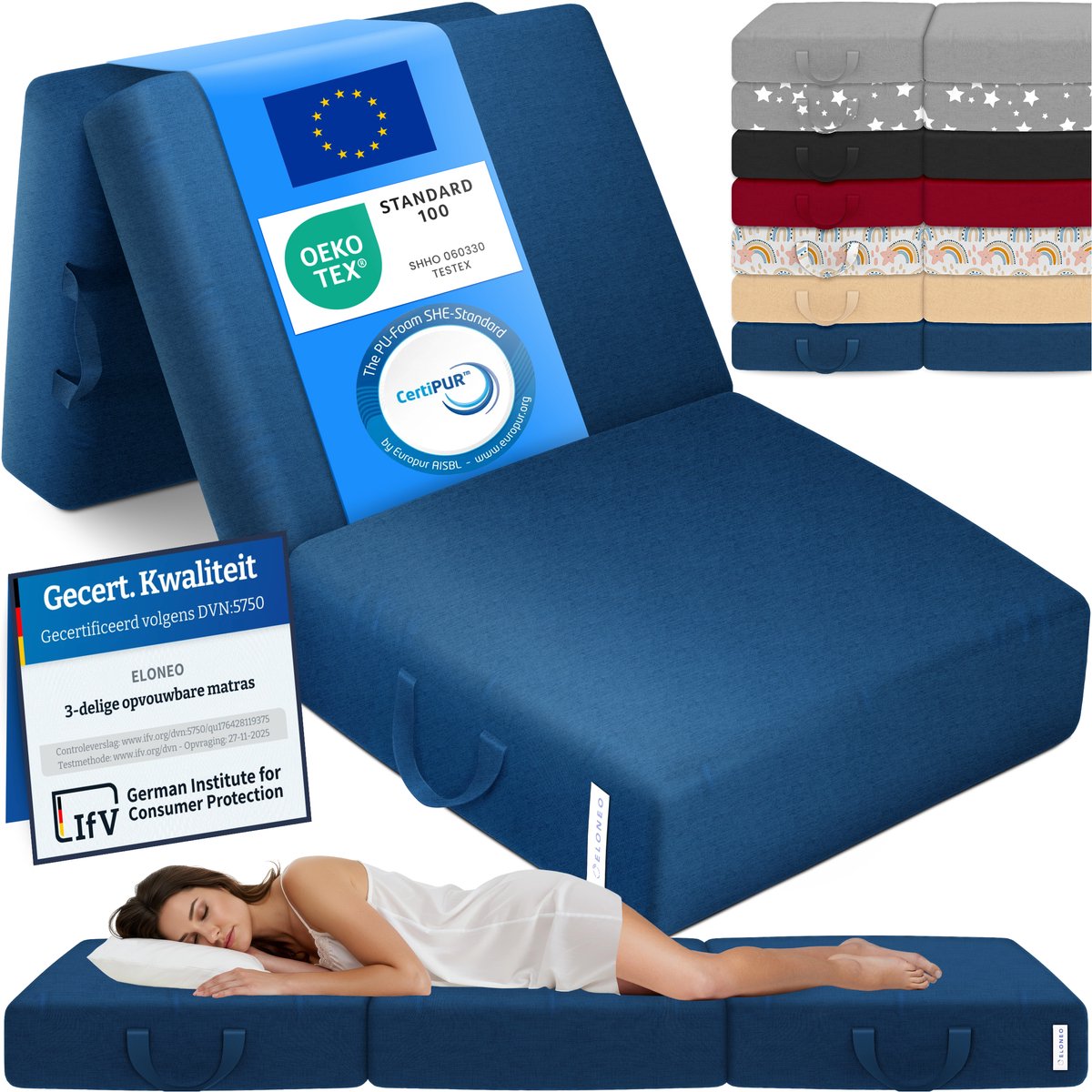 ELONEO 3-Delig Vouwmatras 90x200 Blauw