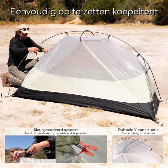 Naturehike Mongar PRO 1 – 1-persoons lichtgewicht tent – Incl. grondzeil – 20D 3000MM – 3-seizoenen koepeltent – Waterdichte trekkerstent & kampeertent – Grijs — afbeelding 3