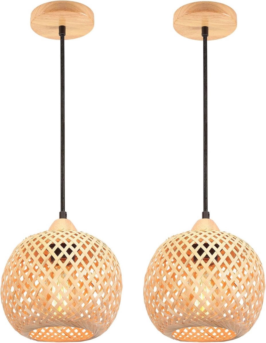HEZIVO® Rotan Hanglamp - Geweven Kroonluchter - Plafondlamp - 2 Stuks