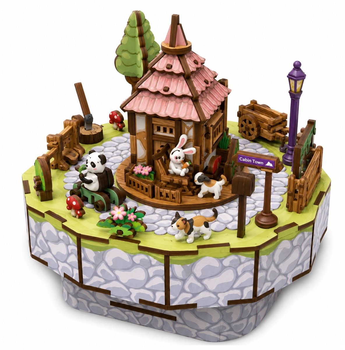Beehub, Schattig diorama van Cabin Town met muziek Houten Modelbouw Creatief & Educatief