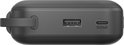 Zwarte powerbank met USB-A poort en USB-C 'in/out' poort.