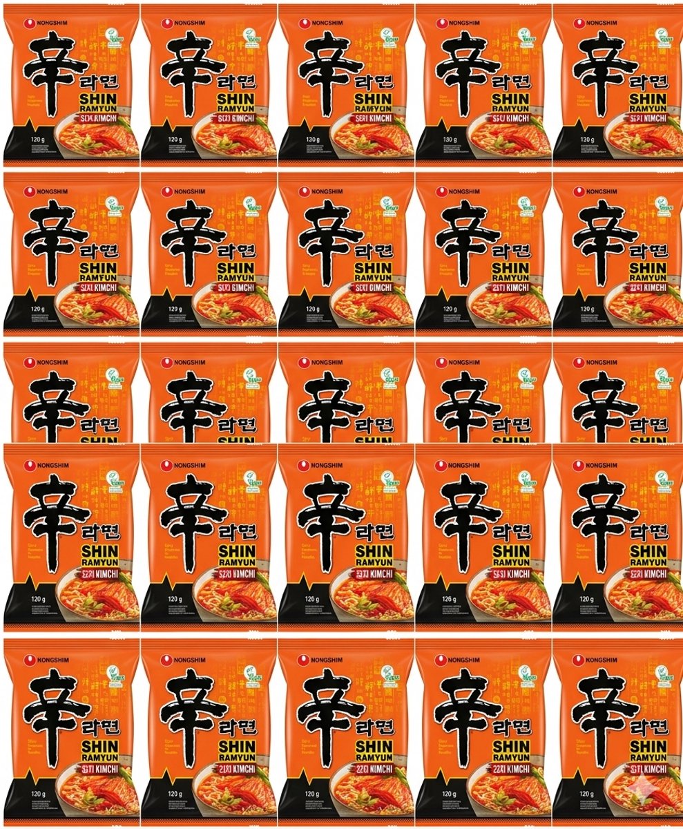 Nongshim Instant Kimchi Noedelsoep Multipack - 20 x 120g - Grootverpakking Pittige Koreaanse Ramen Nudelsuppe - Authentieke Smaak & Snelle Bereiding - Voorraadbundel Aziatische Kimchi Instant Noedels Met Kajal Sticker