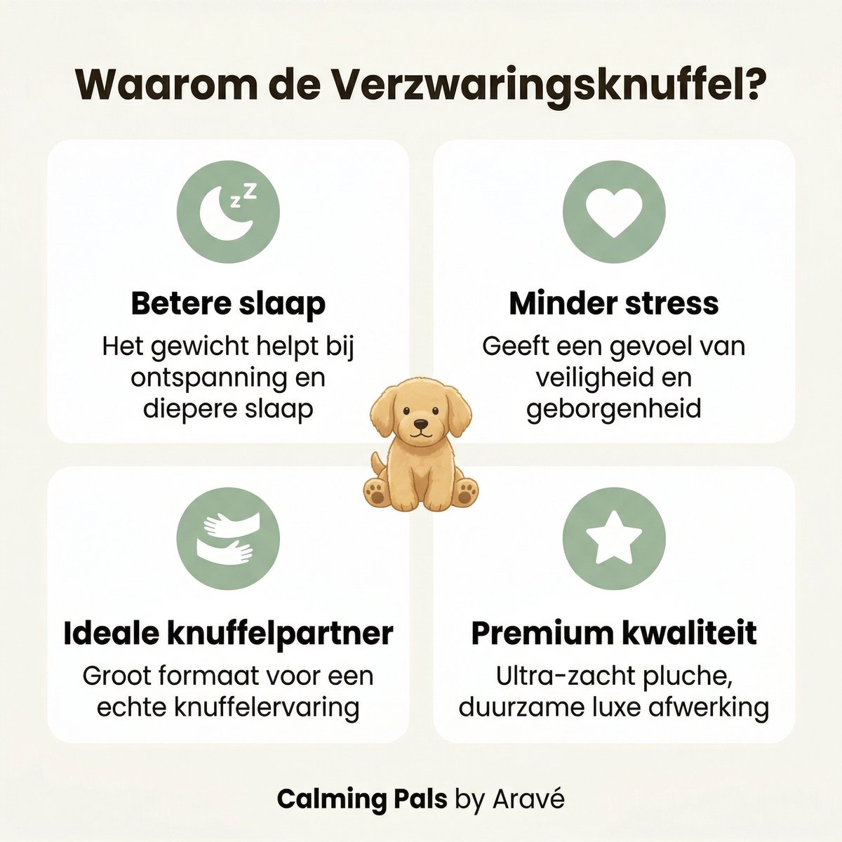 Calming Paws® Verzwaringsknuffel - Puppy - 50cm / 2.3 kg - Verzwaarde Knuffel - Sensorisch Speelgoed - Slaapknuffel voor Kind en Volwassenen — afbeelding 9