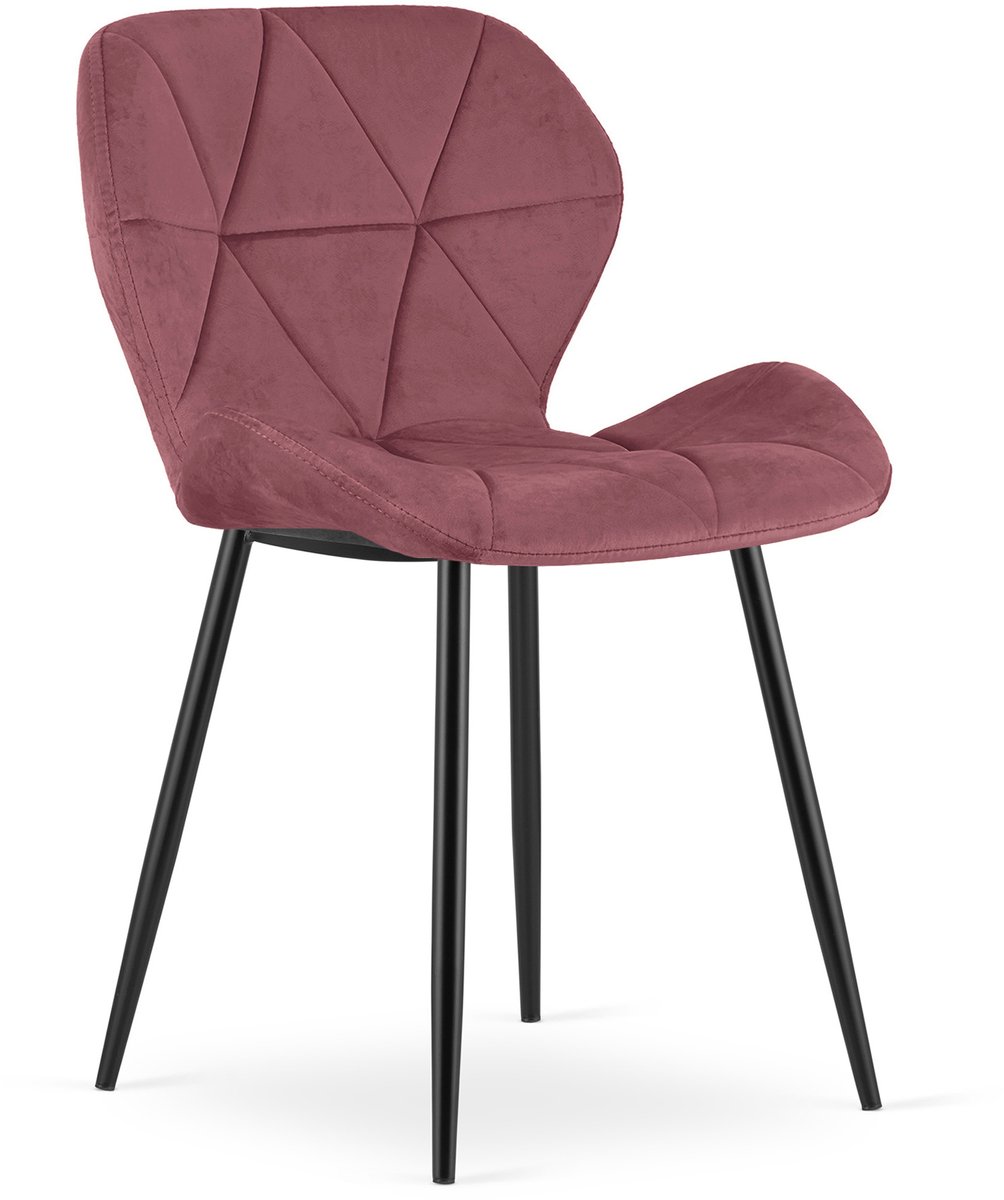 Eetkamerstoel MANGO – Donkerroze fluweel – Zwarte metalen poten – Modern design