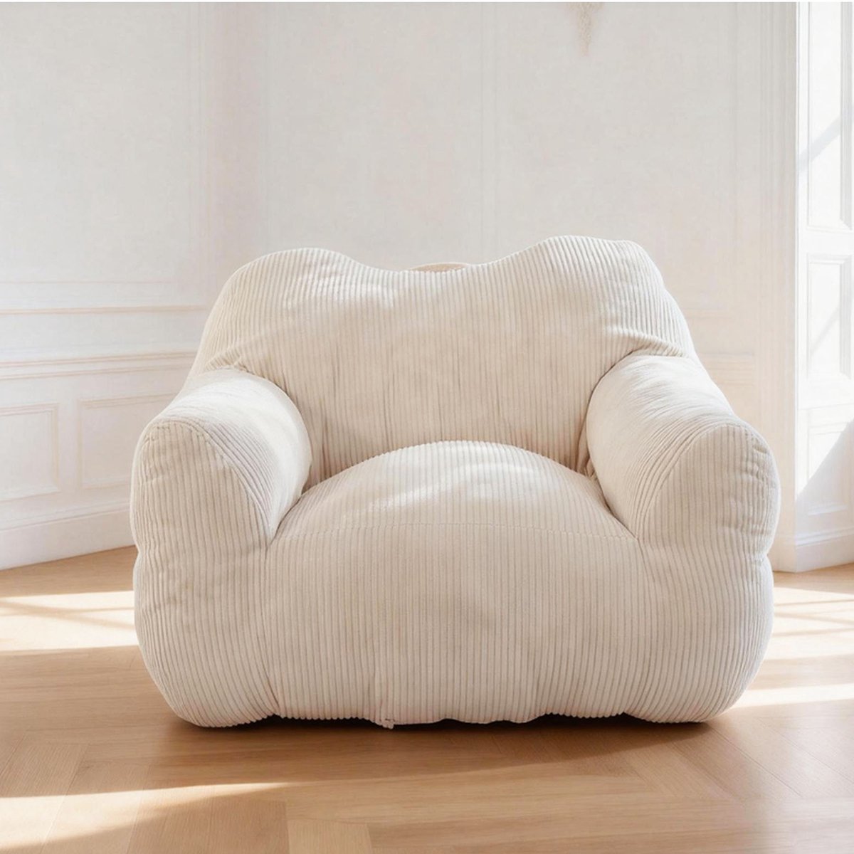 HomeMiYN Square Bean Bag Sofa – Beige – Zachte Techstof – 180 kg Capaciteit – Comfortabel & Stijlvol – Ideaal voor Woonkamer, Slaapkamer & Thuiswerkplek
