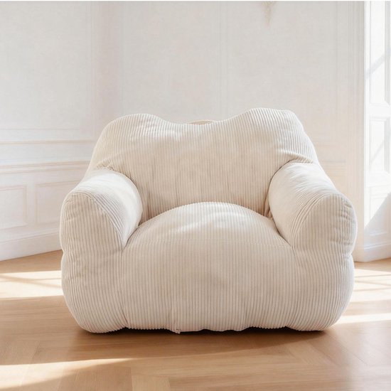 HomeMiYN Square Bean Bag Sofa – Beige – Zachte Techstof – 180 kg Capaciteit – Comfortabel & Stijlvol – Ideaal voor Woonkamer, Slaapkamer & Thuiswerkplek