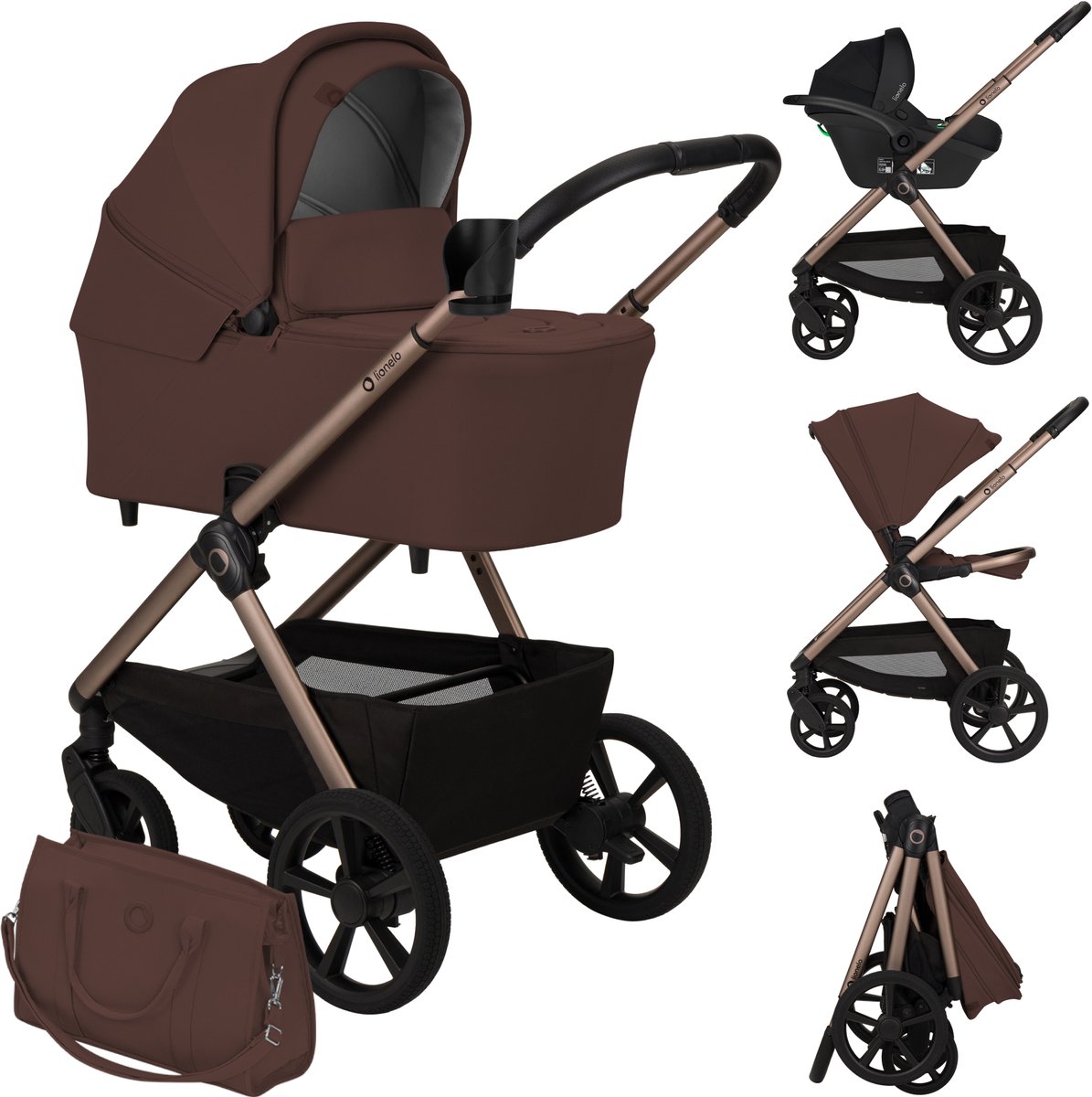 Lionelo Carmine Kinderwagen 3 in 1 – Inclusief Astrid i-Size Autostoel – GravelTech All-Terrain Wielen – 3D Ventilatie & AiryDots Matras – Anti-Reflux Reiswieg – Comfortabele Vering – Inklapbaar met Zitting – UPF50+ – Complete Accessoireset