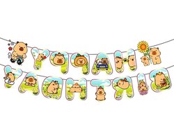 Vrolijke Verjaardagsbanner met Cartoon Garland voor Feestjes, Versiering voor Kinderen, Happy Birthday Decoratie, Capybara Thema