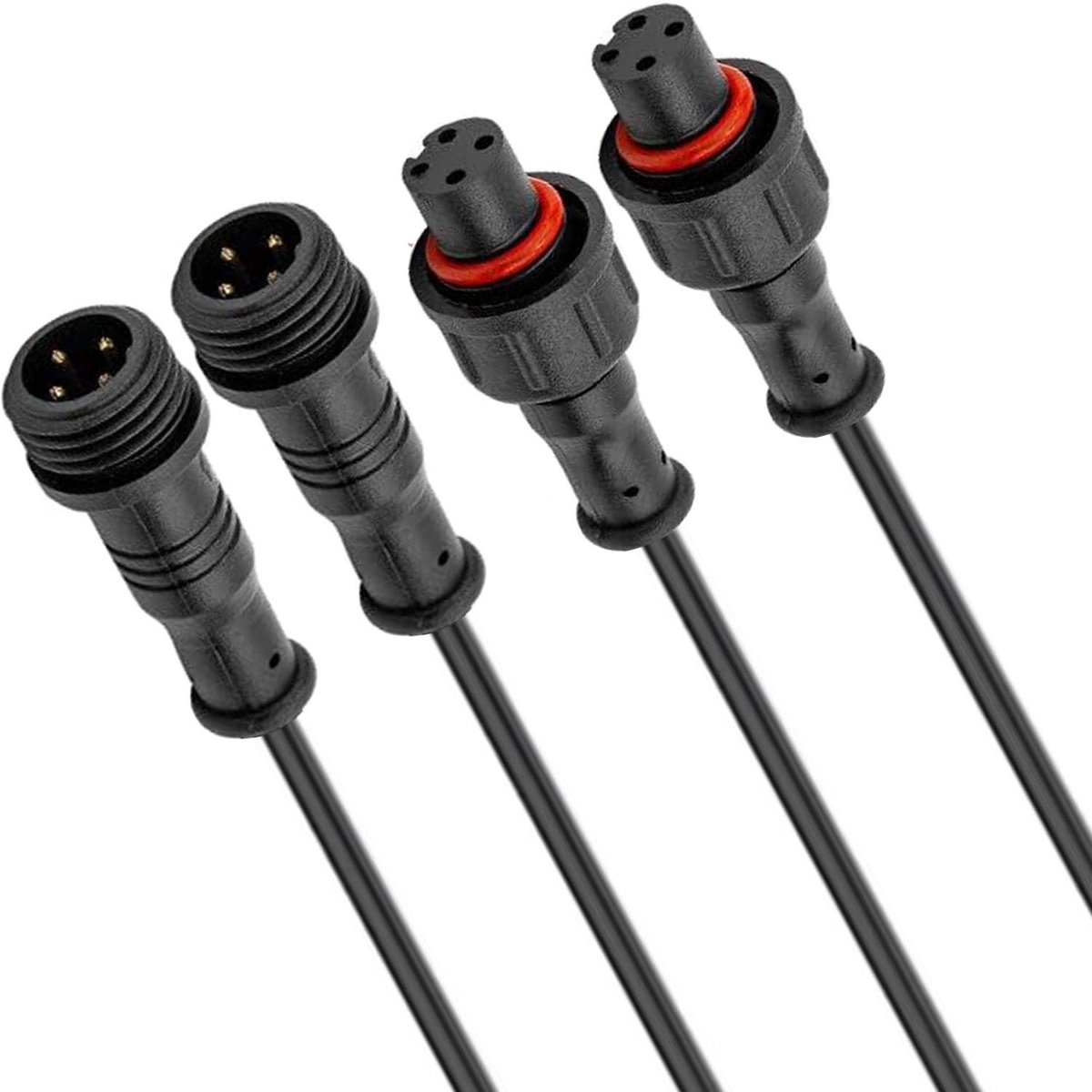 4-Pin Waterdichte Stekkers - Mannelijk en Vrouwelijk - 20cm - Voor Auto, Boot en LED Verlichting