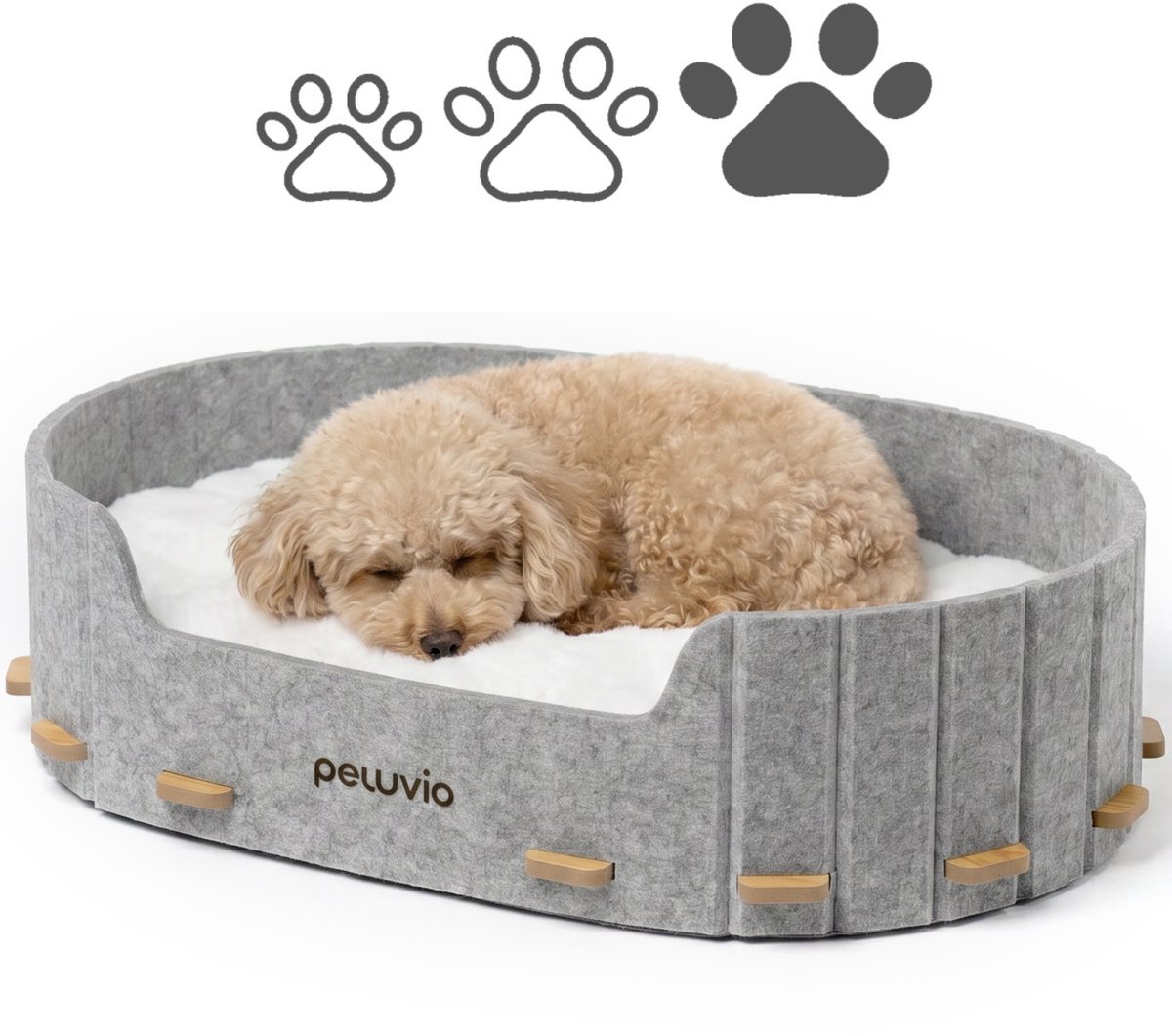 Peluvio Cospo – Hondenbed met Kussen en Vilten Zijkanten – Maat XL – Comfortabele Rust- en Slaapplek – Stevige Hardboard Basis voor Stabiliteit – Lichtgewicht en Verplaatsbaar – Wasbaar Kussen – Minimalistisch en Interieurvriendelijk Design