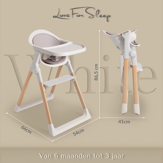 Love For Sleep Kinderstoel 3-in-1 - Meegroei Kinderstoel - Inklapbaar & Compact - Verstelbare Voetensteun - Afneembaar Dienblad - Wit van Merkloos — afbeelding 2