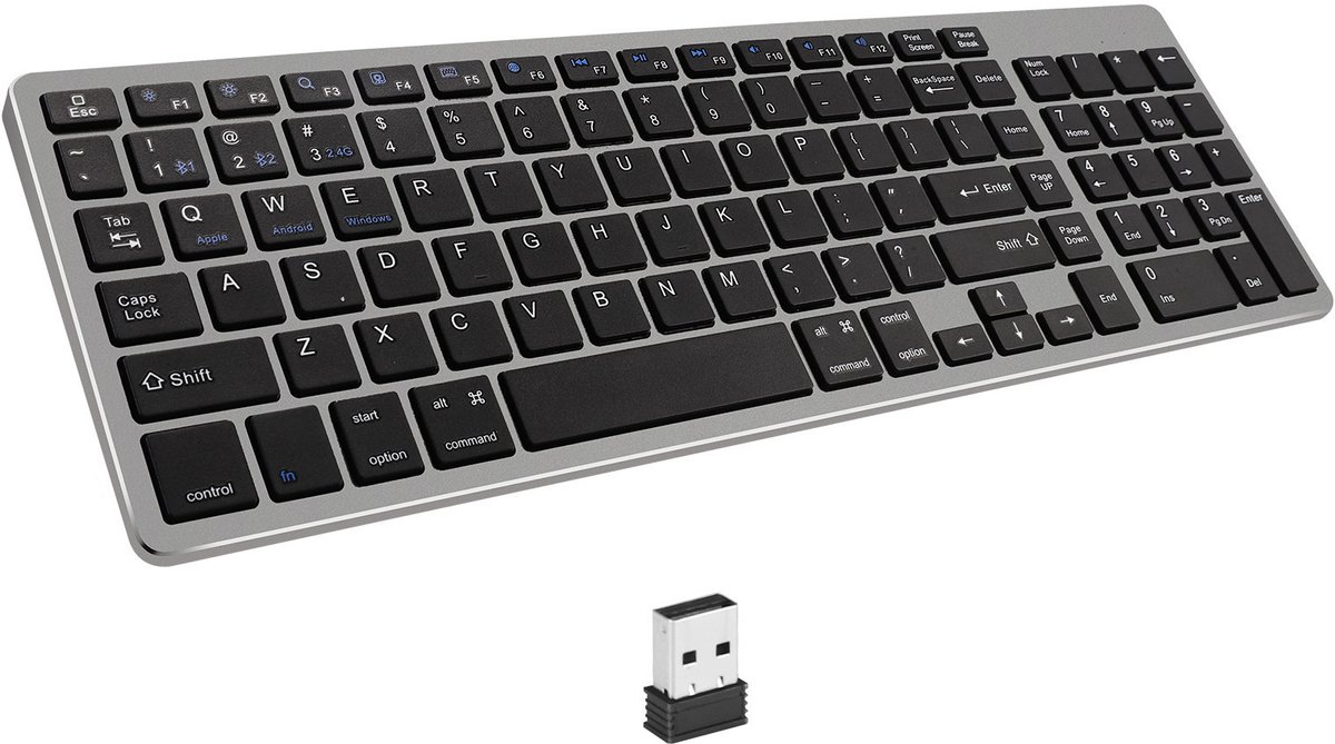 Elementkey® V07 Bluetooth Draadloos Stille Toetsenbord - Ultradun – Geschikt voor IOS / Android / Windows met Ingebouwde oplaadbare batterij / Numeriek toetsenbord & Scissor toetsen - Zwart