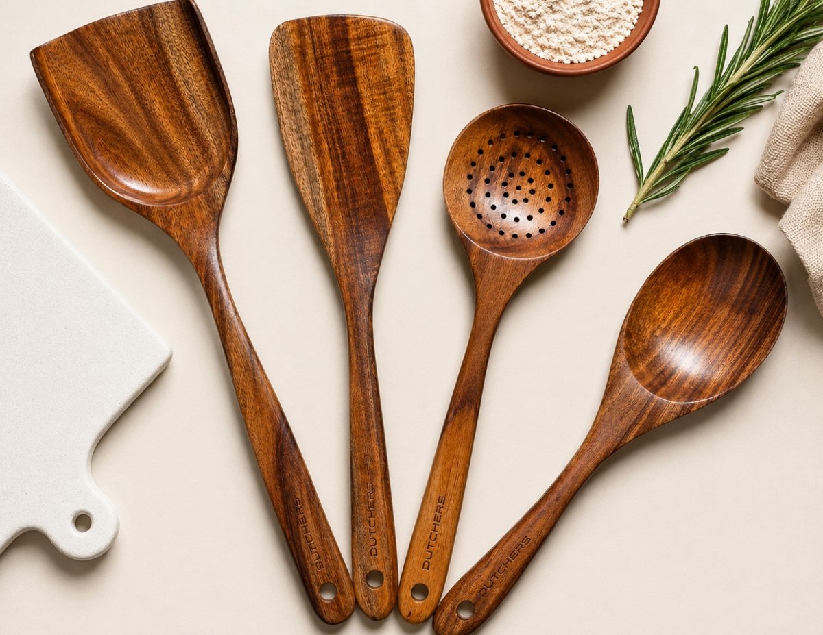 Dutchers® Premium 4-delige Houten Spatel set - Spatels - Antiaanbakpan - Keuken lepel - Kookgerei - Wokspatels - Pollepels - Opscheplepel - Keukenlepel - Kookgerei - Keukengerei - Keukenaccessoires