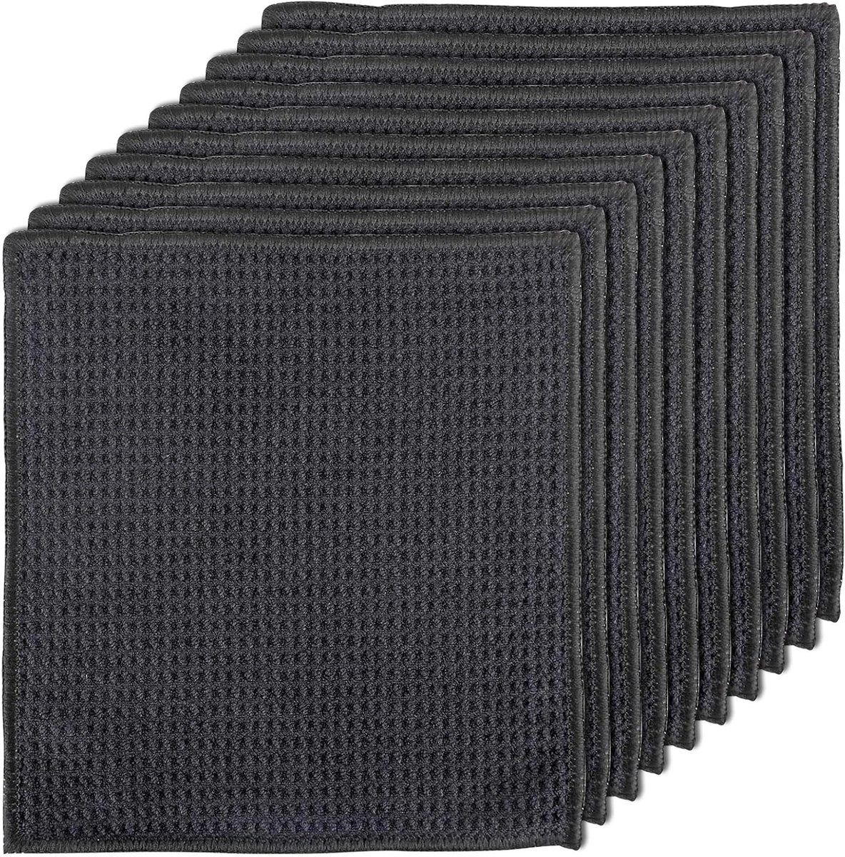 Wasbare microvezel vaatdoeken, 10 stuks, zwart, 20 x 20 cm, herbruikbaar voor keuken, huishouden en auto, ideaal voor glas en afwassen