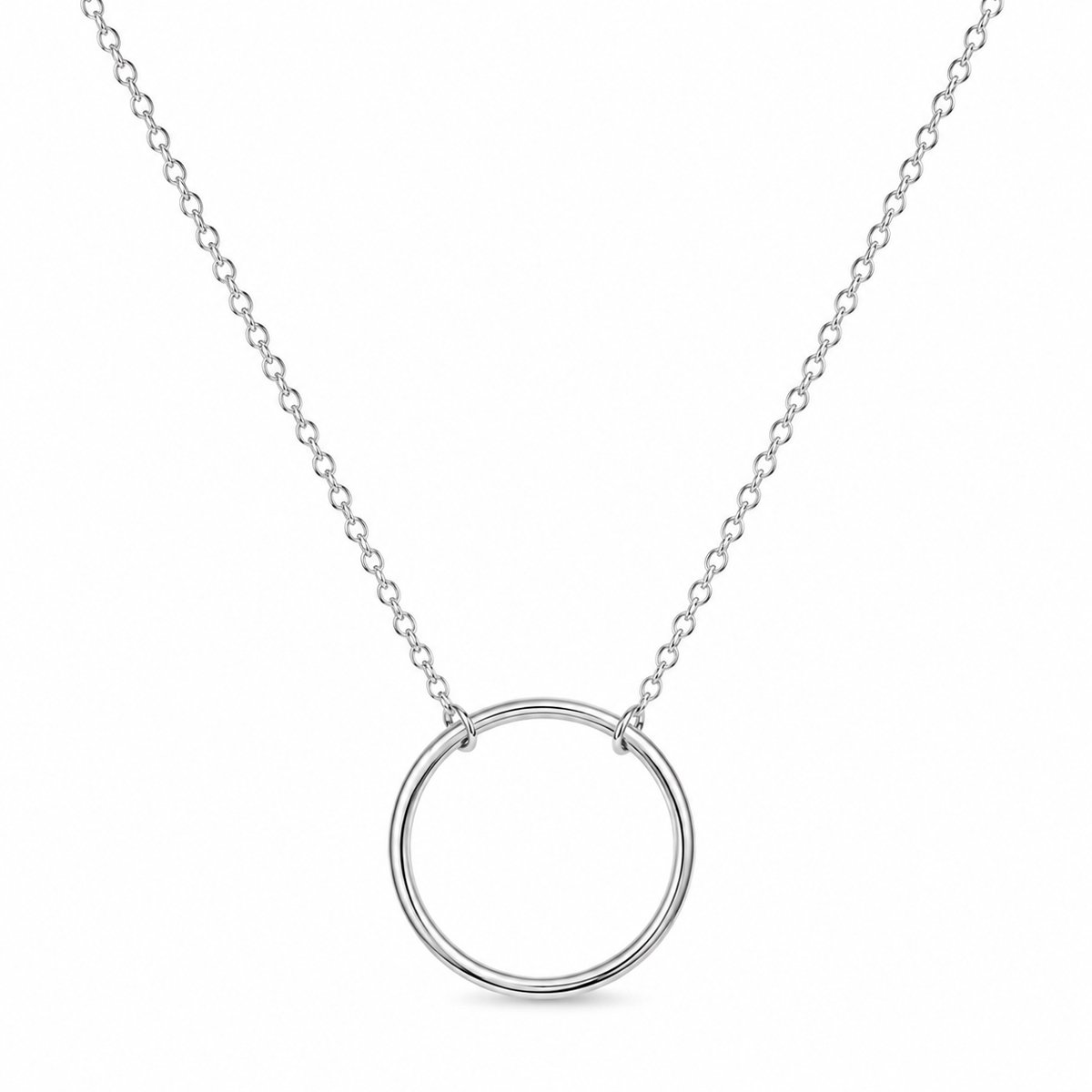 Zilveren Ketting Dames met Cirkelhanger – Gerhodineerd 925 Sterling Zilver – Minimalistische Damesketting 41-45 cm