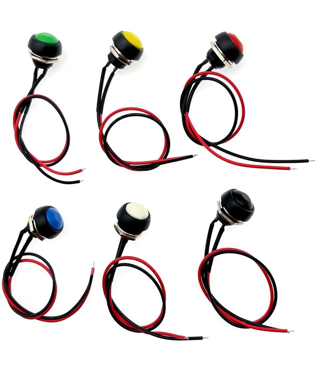 Jhubersproducts - Drukknopschakelaar - 12mm Waterdichte Mini Schakelaar - 6 Kleuren - AAN/UIT Knop - Geschikt voor Diverse Toepassingen
