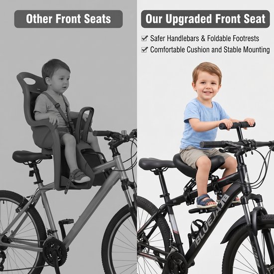 Voorzitje fiets - Kinderzitje fiets - TENZHVXI® - Veilig Aluminium Frame Met Lederen Zadel - Inklapbare Pedalen En Stuur - Geschikt Voor Kinderen Tot 55 Kg - Compatibel Met Alle MTB Met Rechte Buis — afbeelding 3