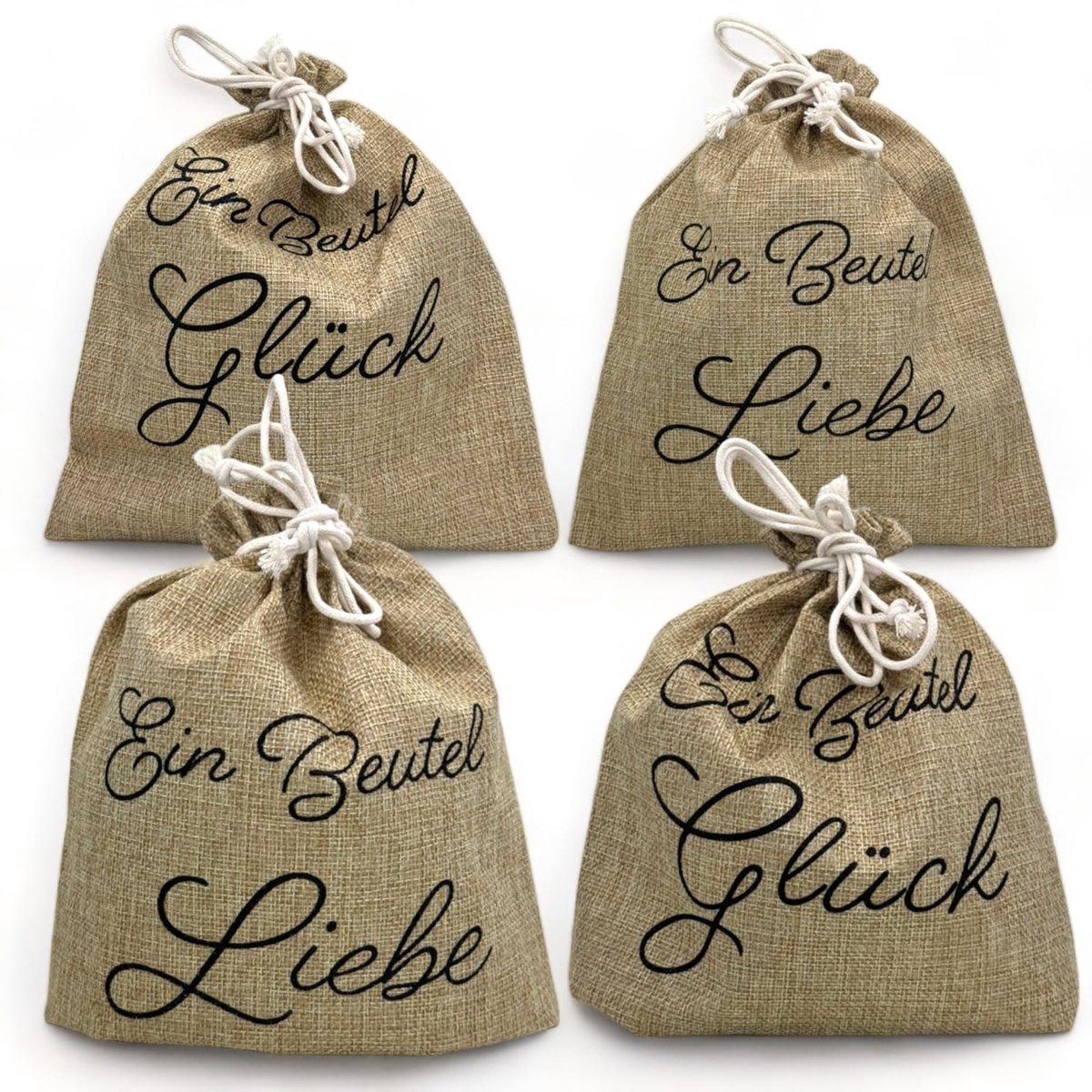 Zeynomax - Geschenkzakjes - Set van 4 met spreuken - Perfecte geschenkverpakking - 22,5x26 cm - Trekkoord - Geldgeschenkverpakking - Stijlvol en eco..