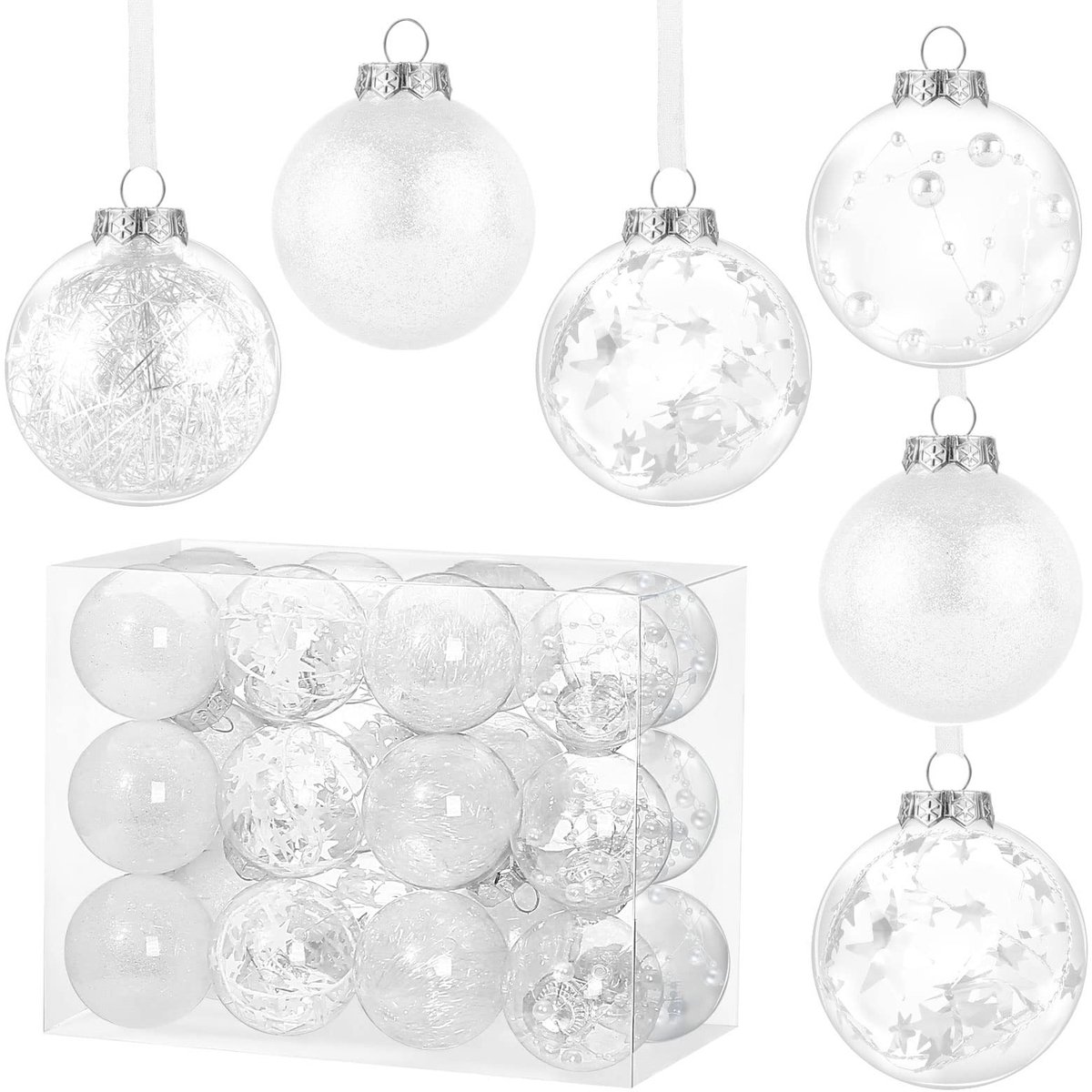 Vlemico - Kerstballen - Kerstboomversiering - 24 stuks - Wit - Feestdecoratie - Perfect voor Kerstmis - Veilig en stijlvol