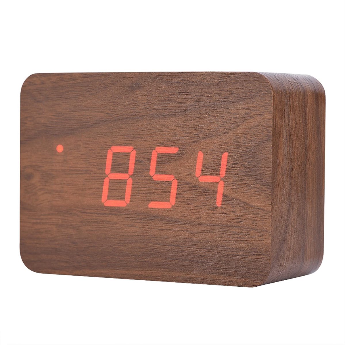 By shayne - LED Houten Wekker - Digitale Alarmfunctie - Spraakbesturing - Bruin hout - Bureauthermometer - Continu Lichtmodus - Geschikt voor Thuis -.