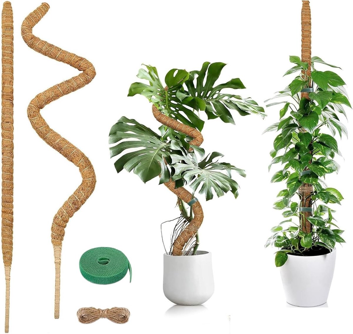 Verstelbare Mosstok van 90 cm voor Klimplanten, Ondersteuning met Kokosvezel, Set van 2 voor Monstera en andere Huishoudplanten