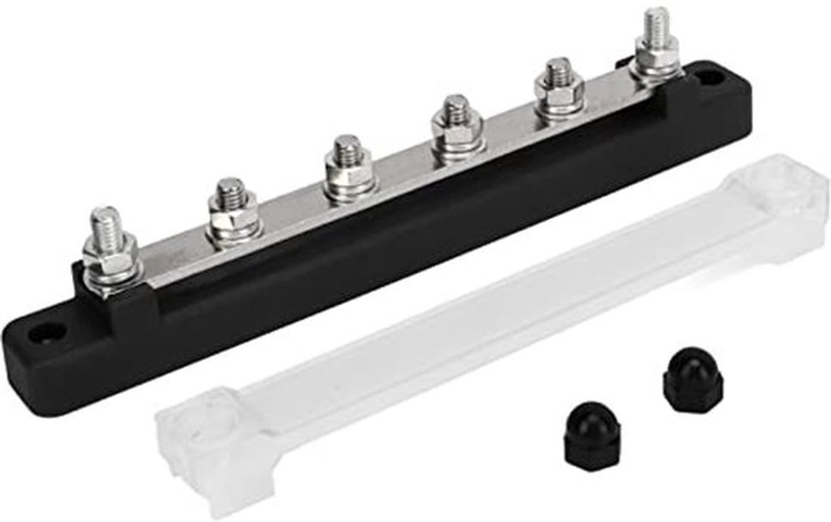 Bus Bar M6 - 6 Terminals - Eenvoudige Installatie - DC 12V-48V - Zwart