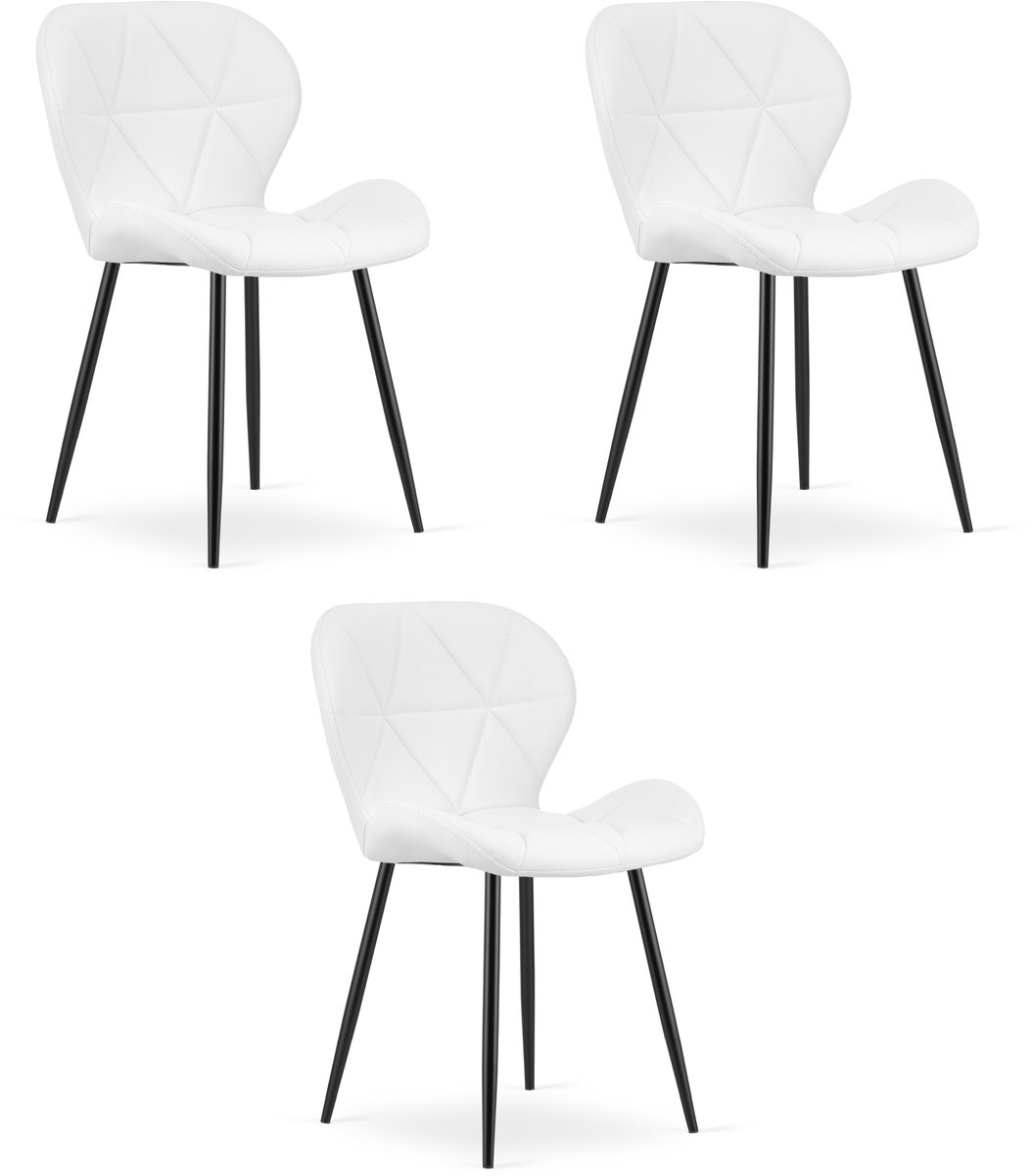 Set van 3 eetkamerstoelen MANGO - Wit kunstleer - Zwarte metalen poten - Modern design