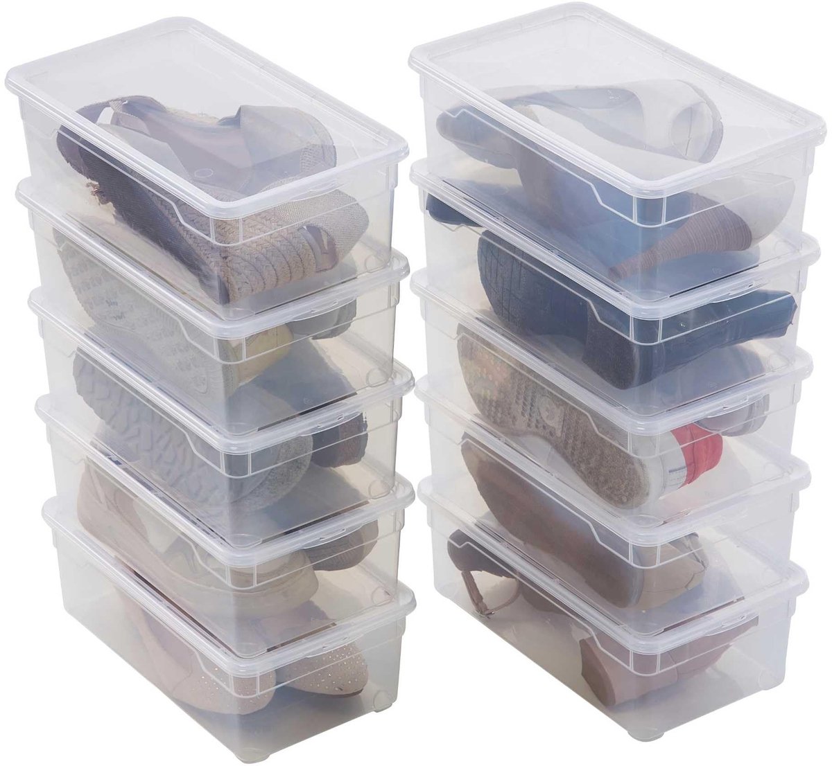 Dailygoods - Opbergdozen - Transparante kunststof - Stapelbaar en praktisch - 10 stuks - Ideaal voor schoenen - 5 liter - Voor damesschoenen
