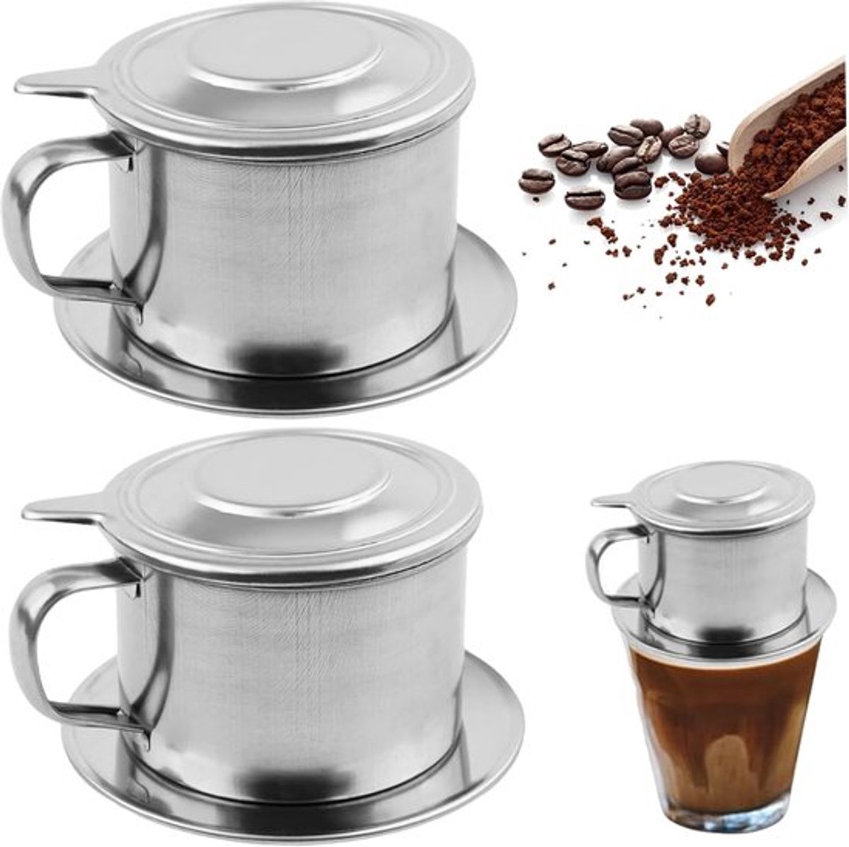 2 Pcs - Vietnamese Koffie Druppelaar Rvs Vietnamese Koffie Filter Professionele Wasbare Herbruikbare Cafe Accessoires.