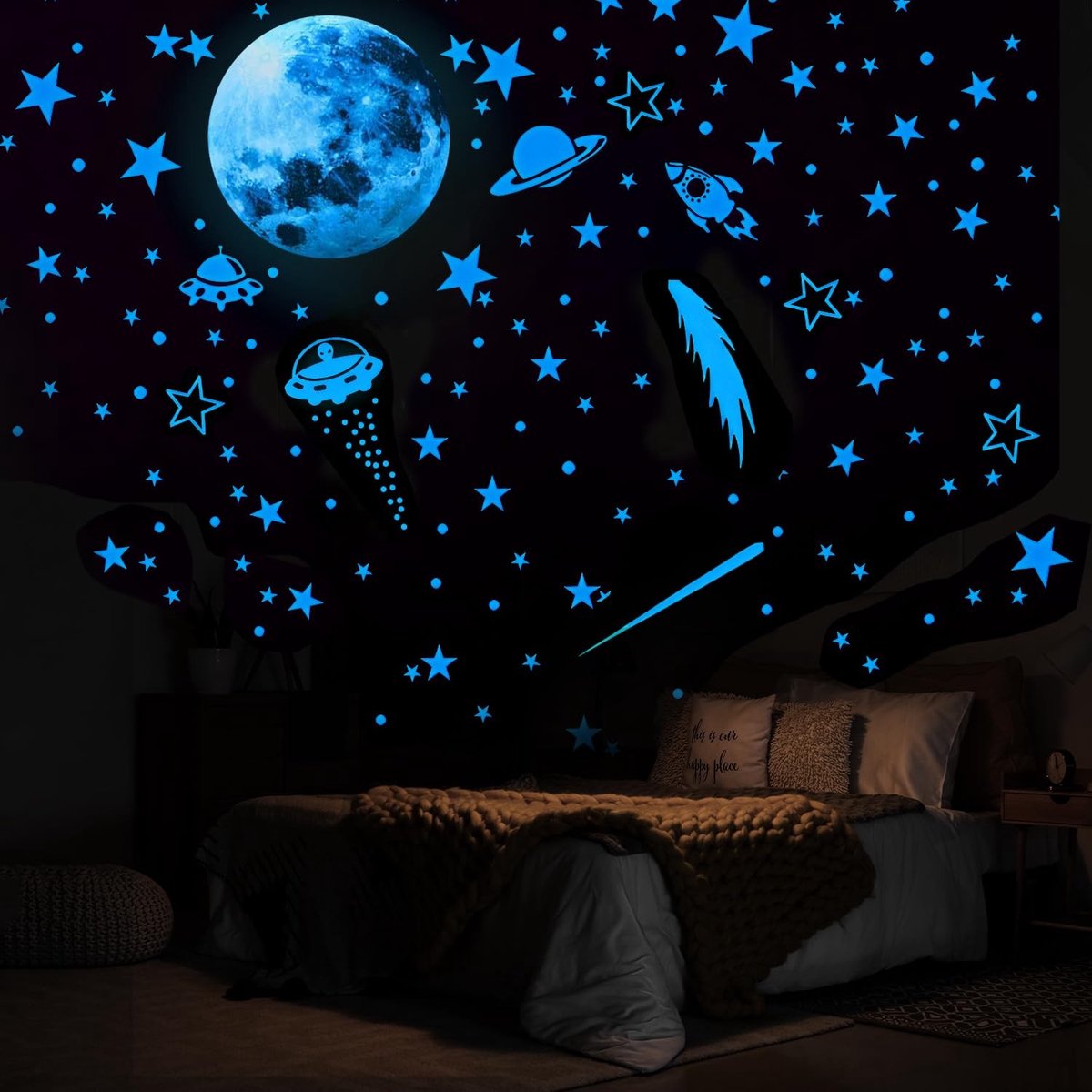 Dailygoods - Glow In The Dark Stars - Gloeiende Muurstickers - Multicolor - Blauw - Sterren Plafondstickers - Geschikt voor Kinderkamer - 134 Stuks