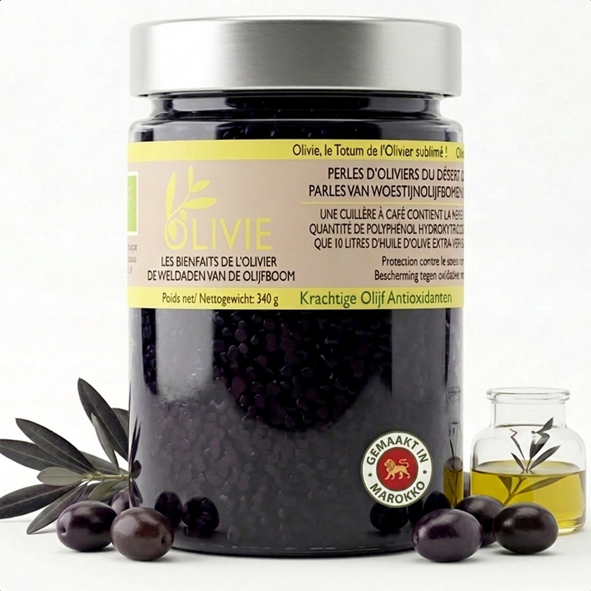 Olivie Pharma’s Olivie Perles d’Oliviers du Désert - Biologische Olive Oil Parels met Polyfenolen - Hydroxytyrosol - Draagt bij aan het behoud van een normaal cholesterolgehalte - 100% Natuurlijke Olive Oil