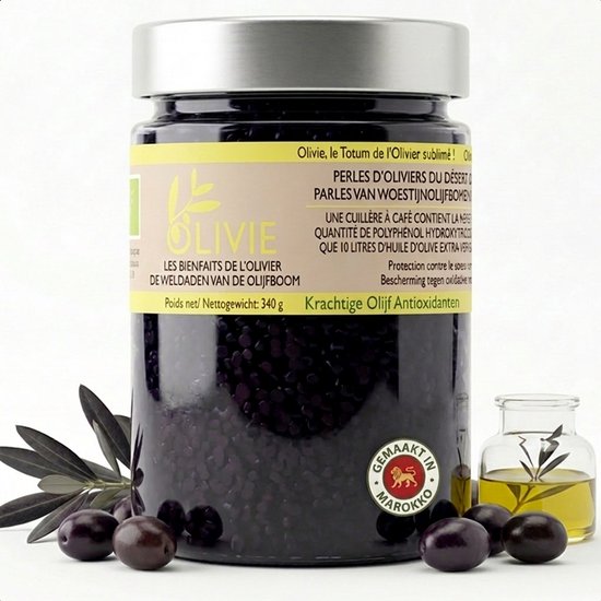 Olivie Pharma’s Olivie Perles d’Oliviers du Désert - Biologische Olive Oil Parels met Polyfenolen - Hydroxytyrosol - Draagt bij aan het behoud van een normaal cholesterolgehalte - 100% Natuurlijke Olive Oil