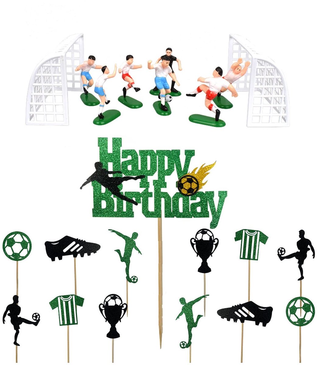 Dailygoods - Taartdecoratie Voetbal - Verjaardagsdecoratie - 22 Stuks - Taarttoppers - Voetbalthema - Geschikt voor Kinderen - Karton