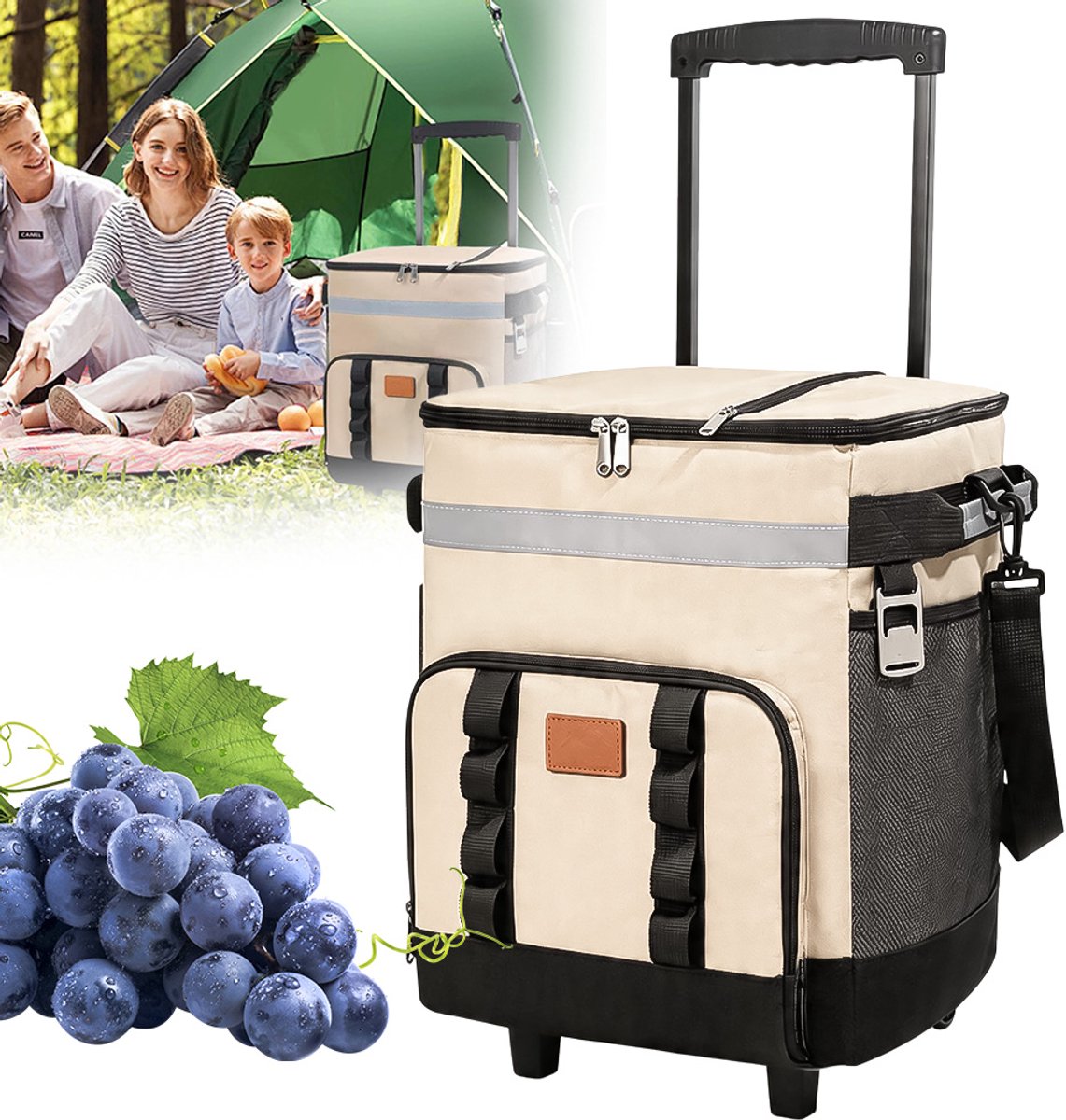 Trolley - Boodschappentrolley met Koelvak 35 L - Winkeltrolley - Khaki