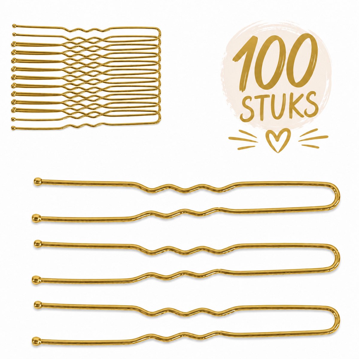 Haar in Stijl® U Pins Goud - 100 goude haarpinnen inclusief opbergdoosje - haardotspelden insteekspelden haarspelden - kapper haartools - haaraccessoires voor dames