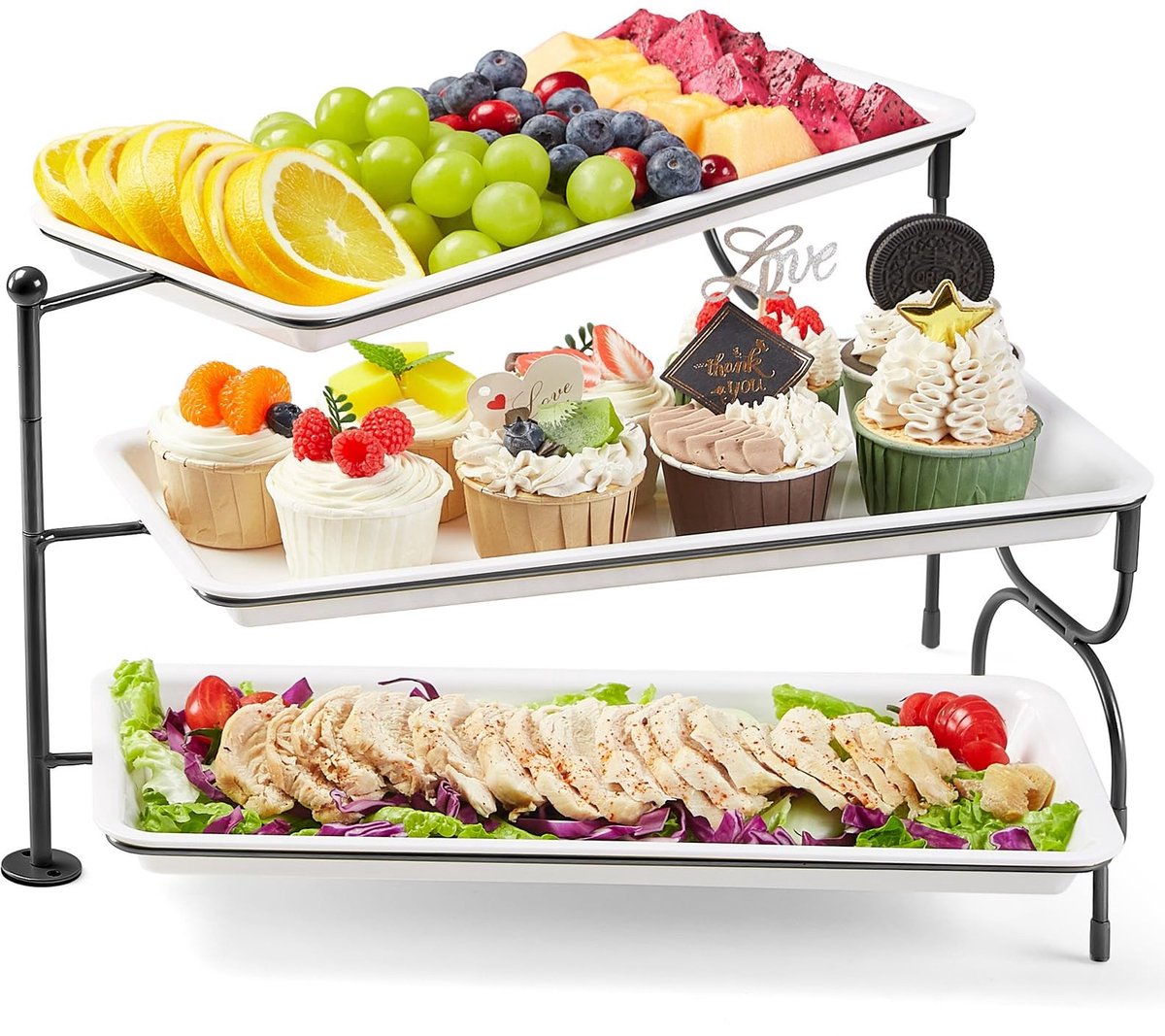 Dailygoods - 3-Tier Dienblad voor Feest Accessoires - Serveren van Voedsel - Duurzaam en Breukvast - Wit - Geschikt voor Fruit en Desserts - Ideaal vo