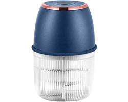 Elektrische keukenmachine van 350 ml met 6 messen voor het hakken van knoflook en vlees, oplaadbaar via USB – Blauw