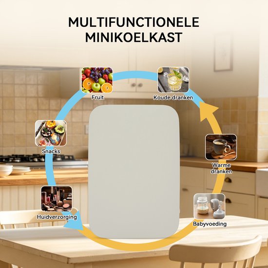 Puluomis - Mini koelkast 4L - Skincare & make-up fridge - 12V & 220V - Koel & warm - Auto koelkast - Compact - Beige van Merkloos — afbeelding 4