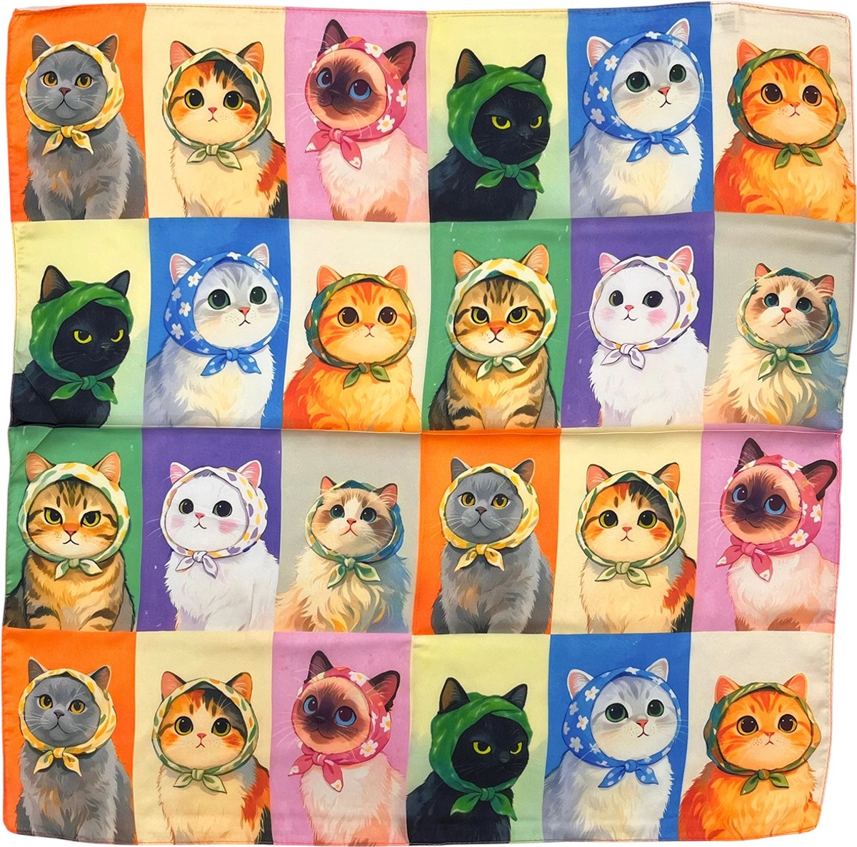 Kattenprint Sjaal - Zijde - Blauw - 70 x 70 cm