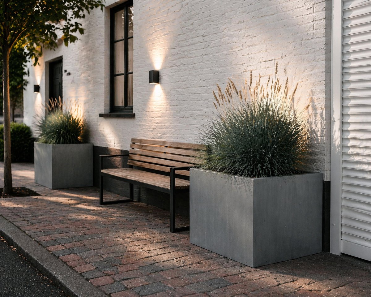 Fiberstone bloembak 65x65x65betonlook grijs