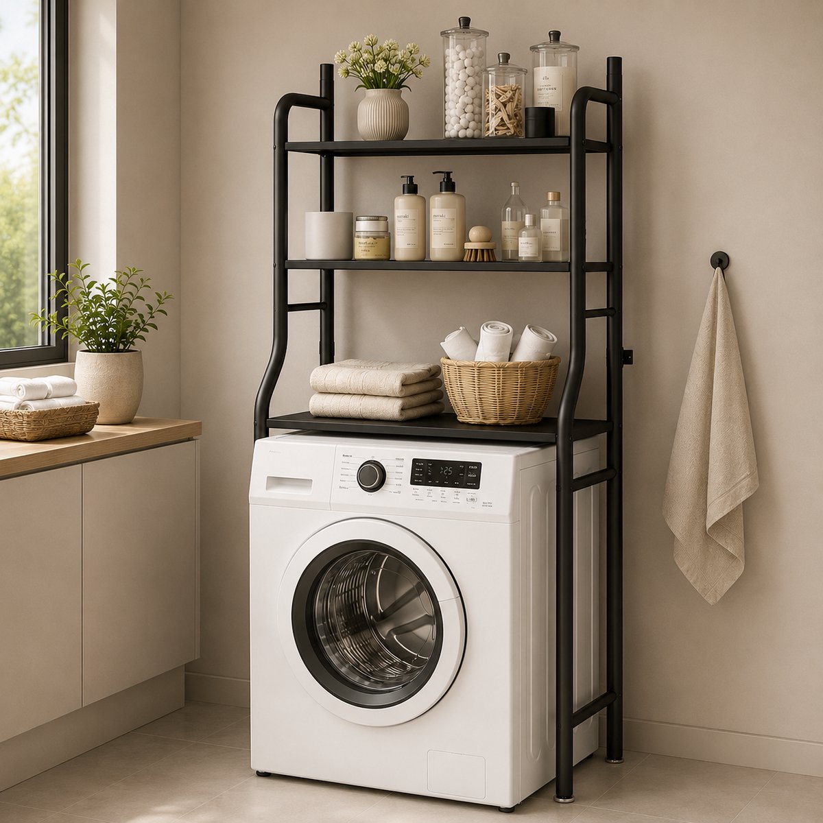 MeubelsvanJoep wasmachine ombouw rek zwart 159 x 67 x 25 cm - Wasmachine rek met opbergruimte zwart - Wasmachine rek bovenlader zwart - Wasmachine rek voorlader zwart - Toilet kast - Wc meubel - Wc kast — afbeelding 7