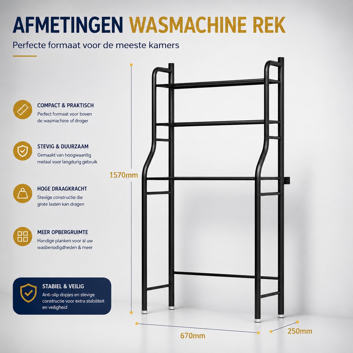 MeubelsvanJoep wasmachine ombouw rek zwart 159 x 67 x 25 cm - Wasmachine rek met opbergruimte zwart - Wasmachine rek bovenlader zwart - Wasmachine rek voorlader zwart - Toilet kast - Wc meubel - Wc kast — afbeelding 4