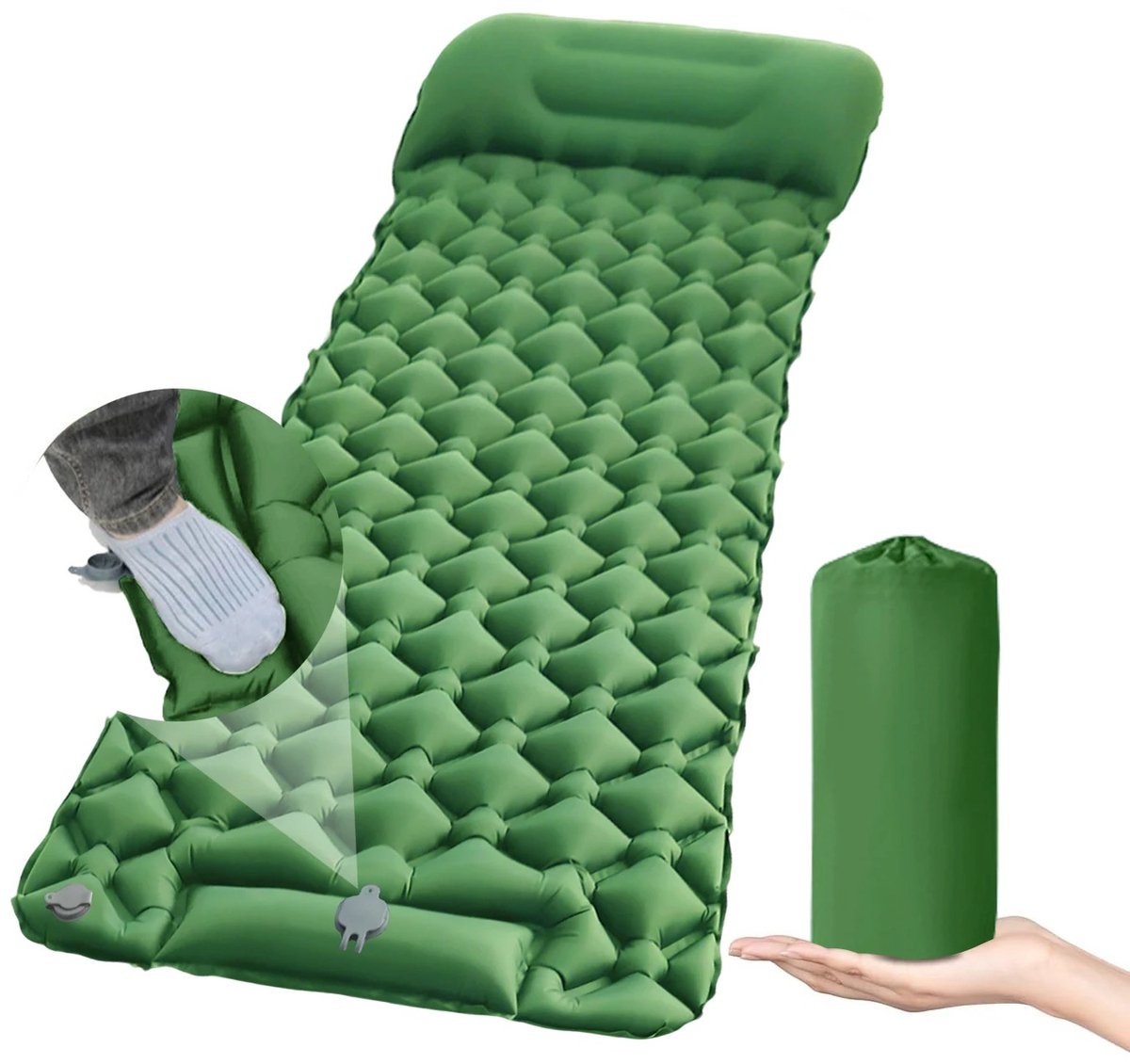 Geargalaxy Opblaasbaar Matras - Slaapmatras - Luchtbed - Opblaasbed - Slaapmatje - Logeermatras - Slaapmat voor Kamperen - Groen