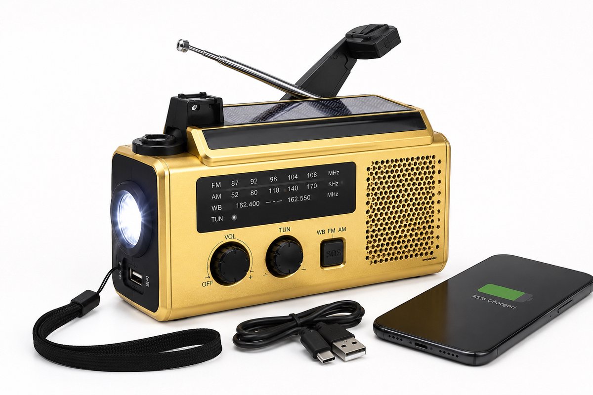 Solar Dynamo Noodradio met Bluetooth - AM/FM Radio - Zaklamp - SOS - Camping en Noodgevallen