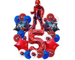 Spidey Spider man Ballonnen Set 5 Jaar – Verjaardag Decoratie met Cijferballon & Superheld Folie Ballonnen – Kinderfeest Versiering