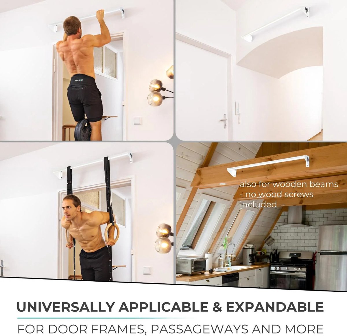 PULLUP & DIP Steel - Pull-up Stang Wandmontage - Compact Design (13 cm Afstand) - Voor Boven Deurkozijnen - Mat Wit Gepoedercoat thumbnail 2