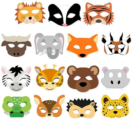 VT Goods - Dierenmaskers - Verjaardagsfeest - 15 stuks - Schattig oogmasker - Kostuumfeesten - Geschikt voor boerderij en jungle thema