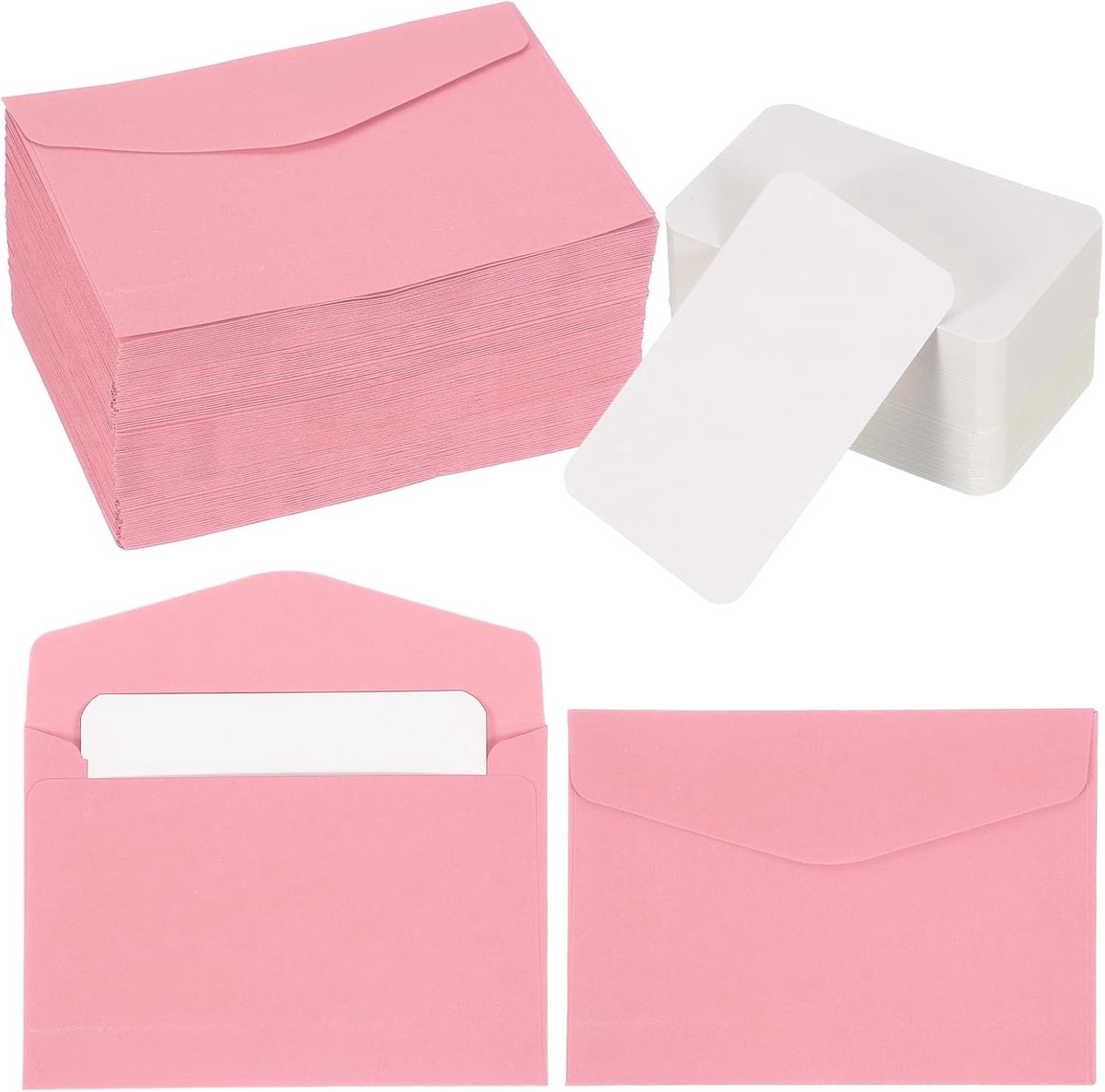 Mini Enveloppen Set - 200 Stuks - Lege Kaarten - 4.5x3.2 - Blanco Notitiekaarten en Enveloppen voor Gift - Bruiloft Uitnodiging - Afstuderen - Vakantie - Thanksgiving - Kerstmis - Roze