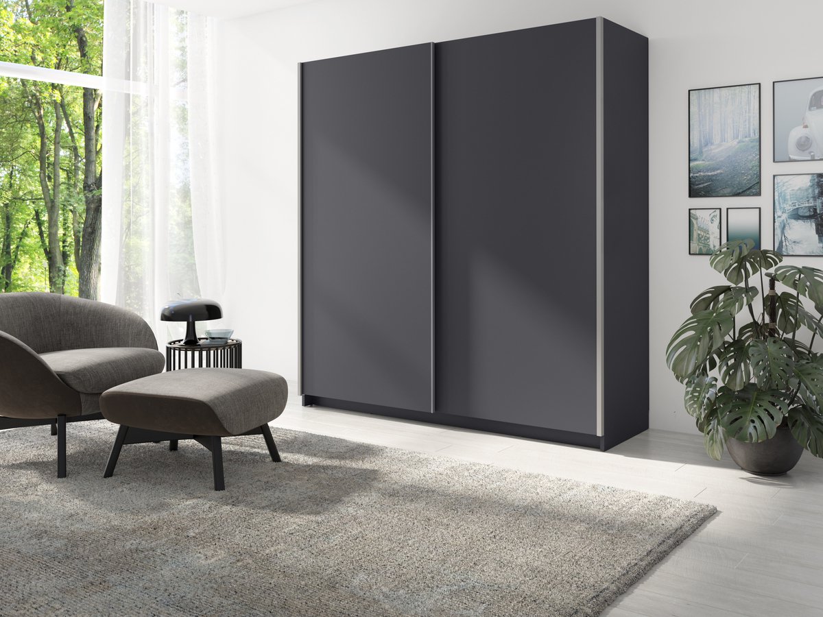 Promeubels - Kledingkast Geneve - Grijs - 151cm x 199cm (B x H) - Garderobekast - Slaapkamer - Schuifdeur
