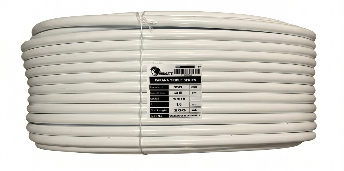 PE-slang Ø20 mm - ponsafstand 25 cm - 3-laags wit/zwart/wit - 200 m